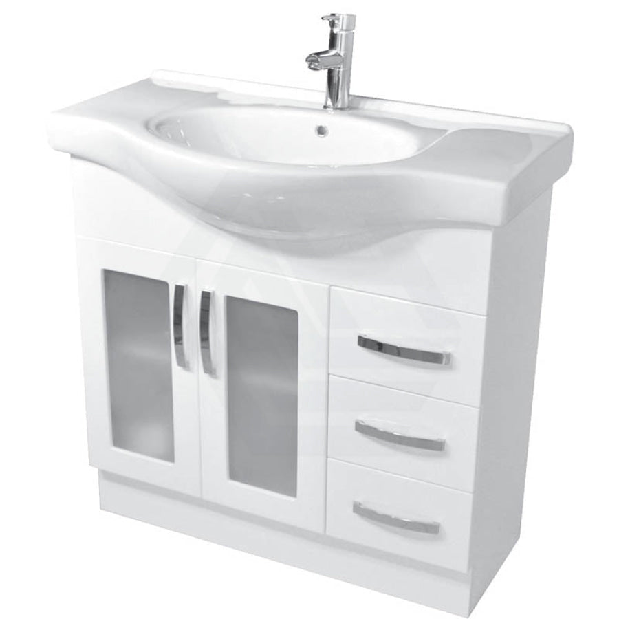 Fienza 400/600/750/900/1200Mm Freestanding Kickboard Vanity Glass Door Gloss White Mdf Board 