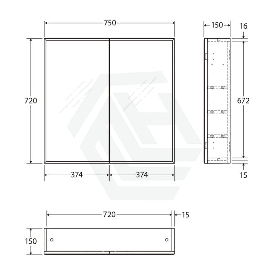 300/600/750/900/1200mm PVC Pencil Edge Gloss White MDF board Mirror Shaving Cabinet With Shelves