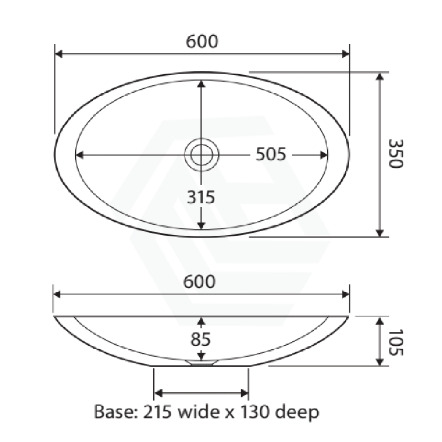 Fienza 600x350x105mm Bahama Matt White Cast Stone Above Counter Basin
