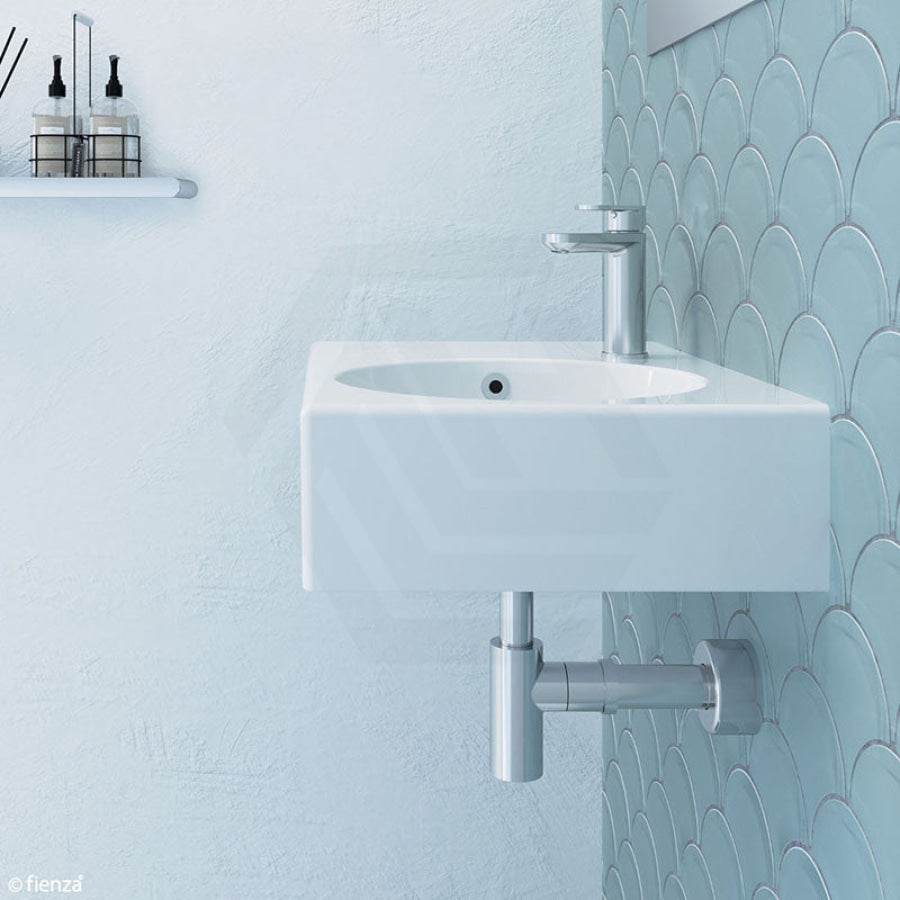 Fienza 600x425x150mm Reba Rectangle Gloss White Wall Hung Ceramic Left / Right Bowl Basin