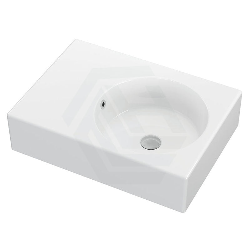 Fienza 600x425x150mm Reba Rectangle Gloss White Wall Hung Ceramic Left / Right Bowl Basin