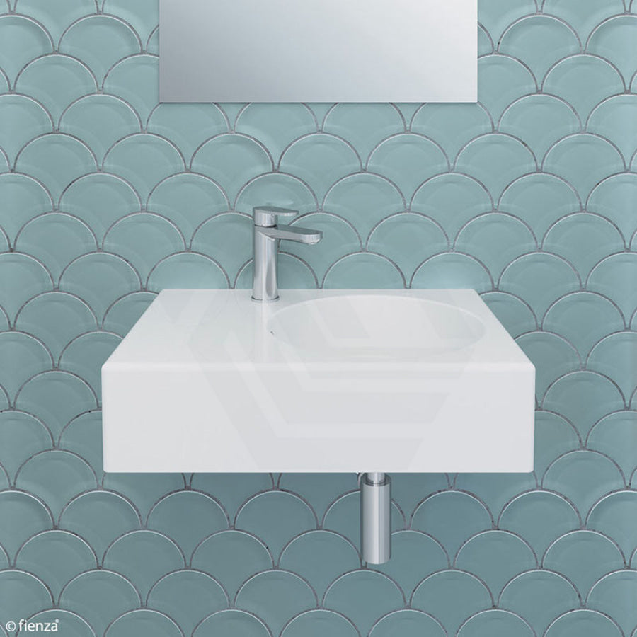 Fienza 600x425x150mm Reba Rectangle Gloss White Wall Hung Ceramic Left / Right Bowl Basin