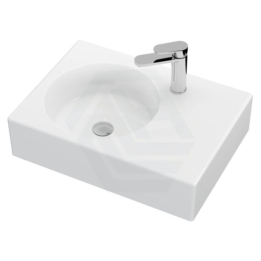 Fienza 600x425x150mm Reba Rectangle Gloss White Wall Hung Ceramic Left / Right Bowl Basin