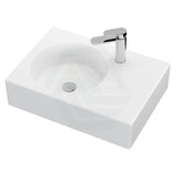 Fienza 600x425x150mm Reba Rectangle Gloss White Wall Hung Ceramic Left / Right Bowl Basin