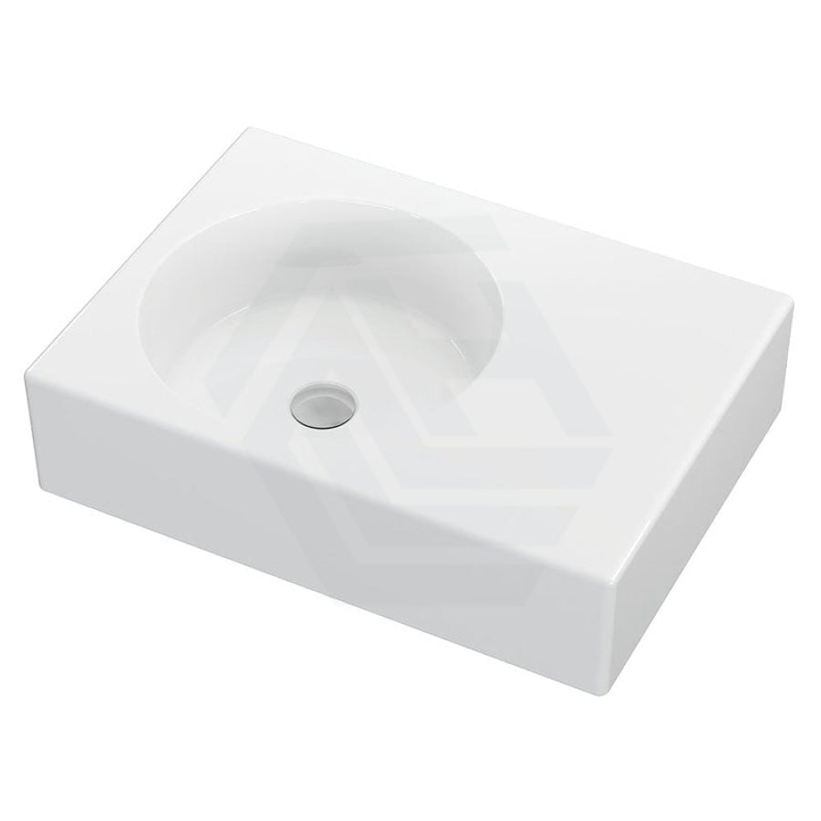 Fienza 600x425x150mm Reba Rectangle Gloss White Wall Hung Ceramic Left / Right Bowl Basin
