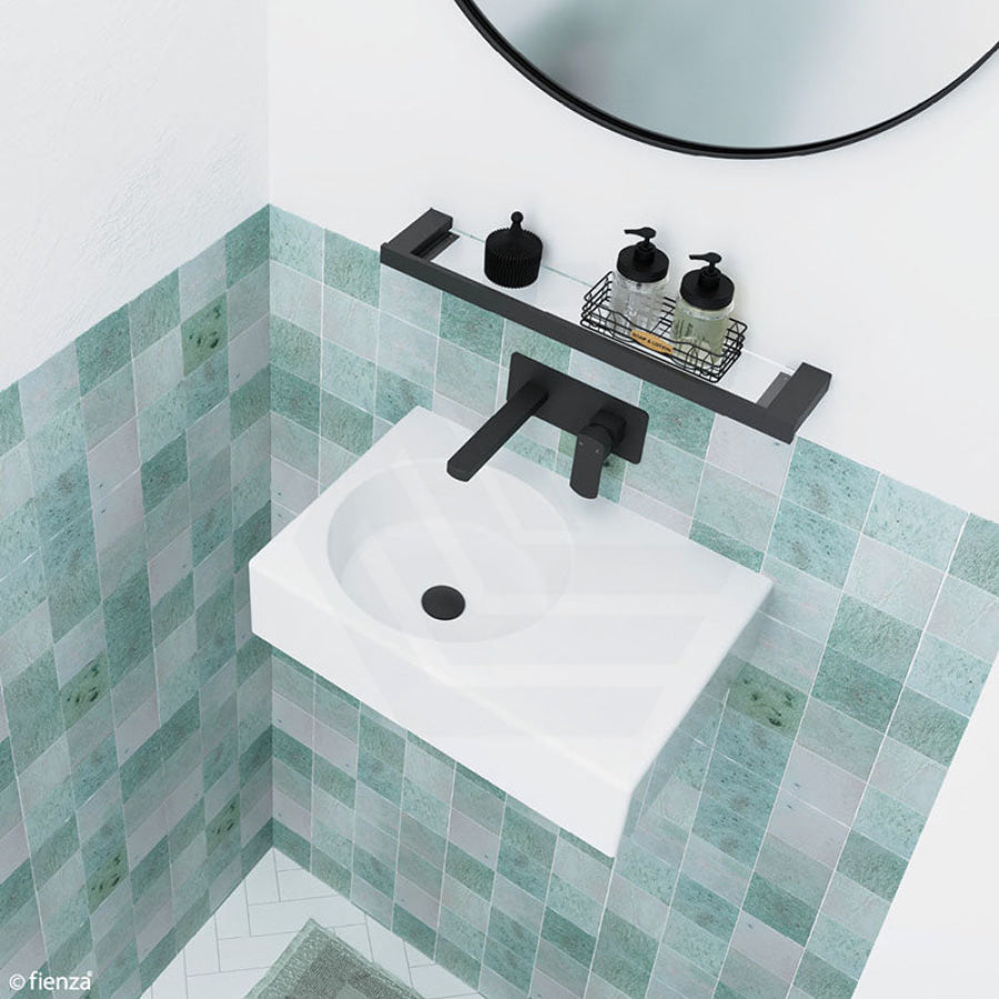 Fienza 600x425x150mm Reba Rectangle Gloss White Wall Hung Ceramic Left / Right Bowl Basin