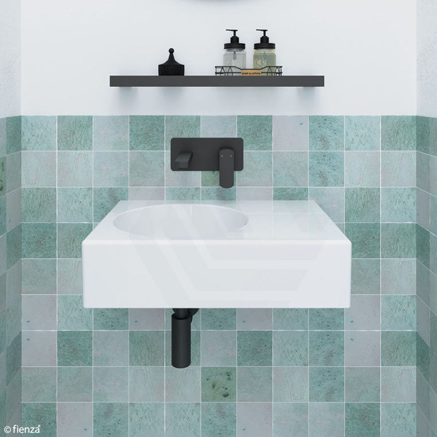 Fienza 600x425x150mm Reba Rectangle Gloss White Wall Hung Ceramic Left / Right Bowl Basin