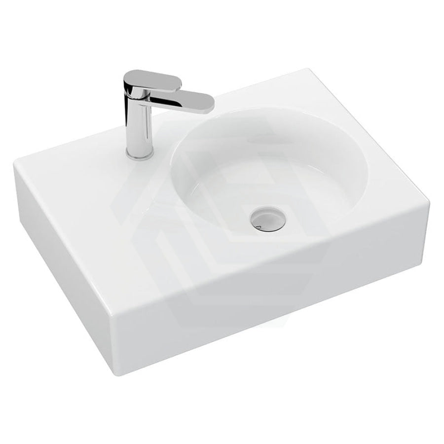 Fienza 600x425x150mm Reba Rectangle Gloss White Wall Hung Ceramic Left / Right Bowl Basin