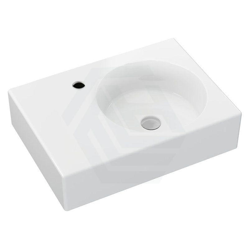 Fienza 600X425X150Mm Reba Rectangle Gloss White Wall Hung Ceramic Left / Right Bowl Basin Hand 1 Tap