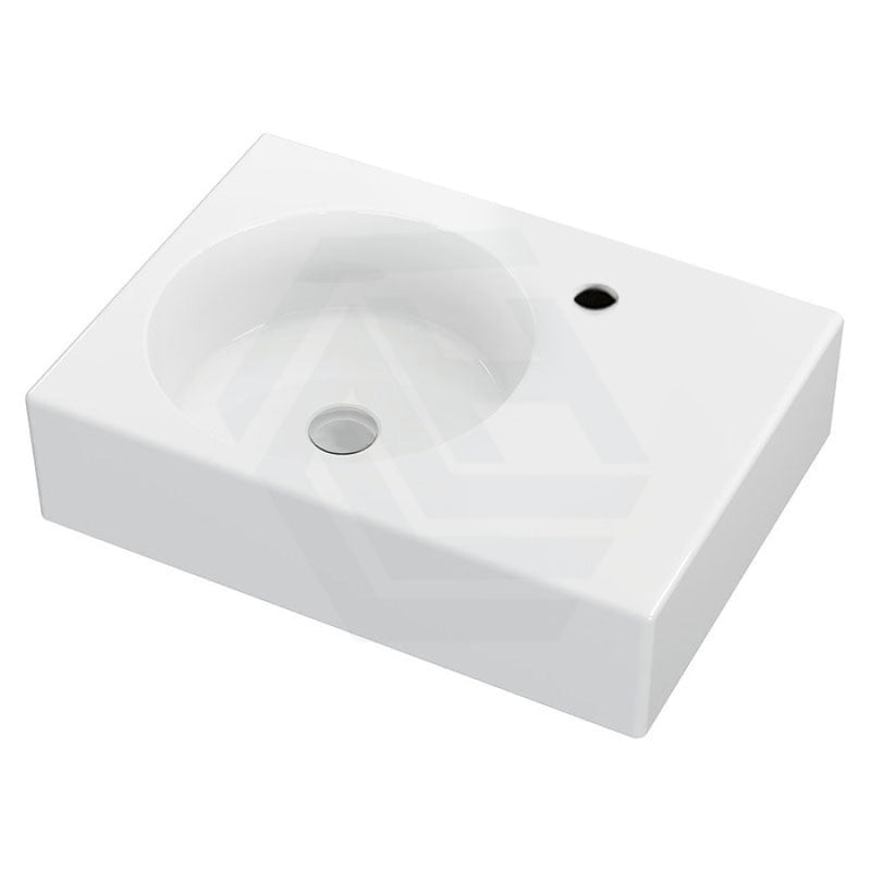 Fienza 600X425X150Mm Reba Rectangle Gloss White Wall Hung Ceramic Left / Right Bowl Basin Hand 1 Tap