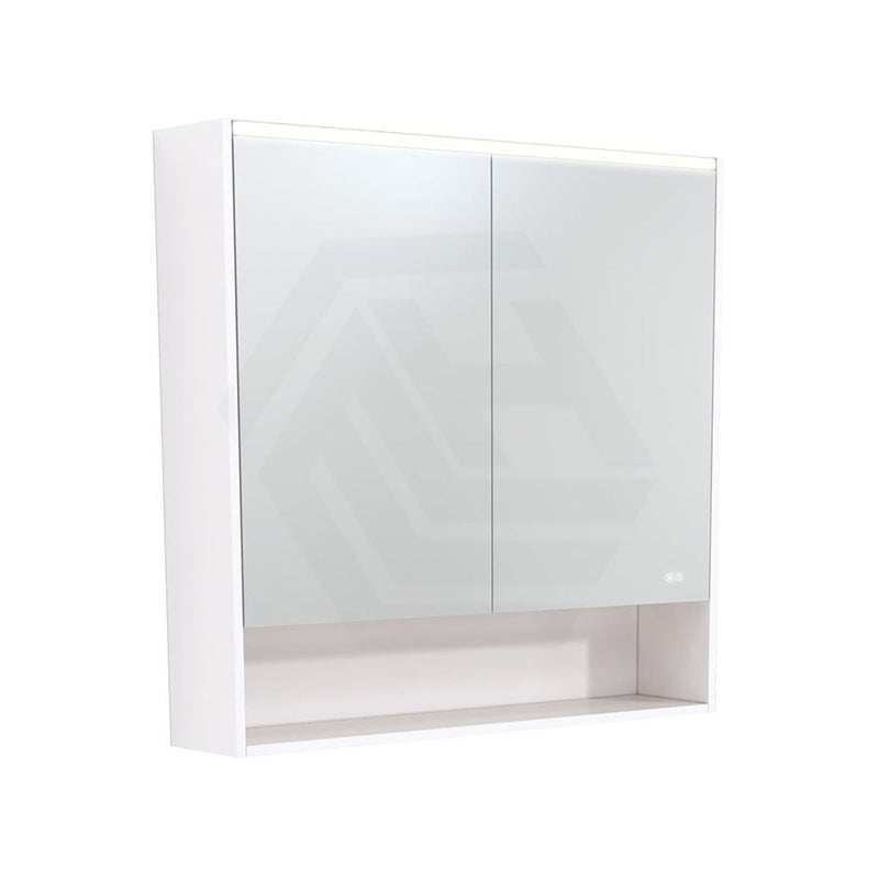 Fienza 750/900/1200Mm Led Pencil Edge Mirror Cabinet With Display Shelf Gloss White Shaving Cabinets