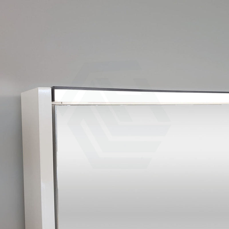 Fienza 750/900/1200Mm Led Pencil Edge Satin White Mirror Cabinet With Display Shelf Shaving Cabinets