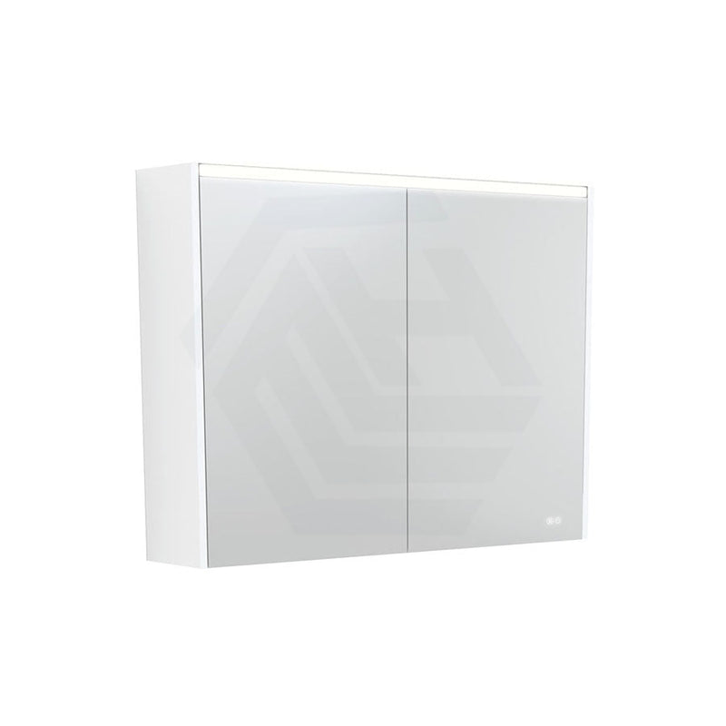 Fienza 750/900/1200Mm Led Pencil Edge Mirror Cabinet With Satin White Side Panels Shaving Cabinets