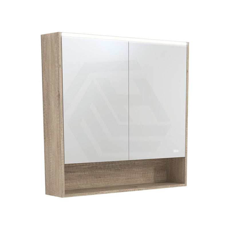 Fienza 750/900/1200Mm Led Pencil Edge Scandi Oak Mirror Cabinet With Display Shelf Shaving Cabinets