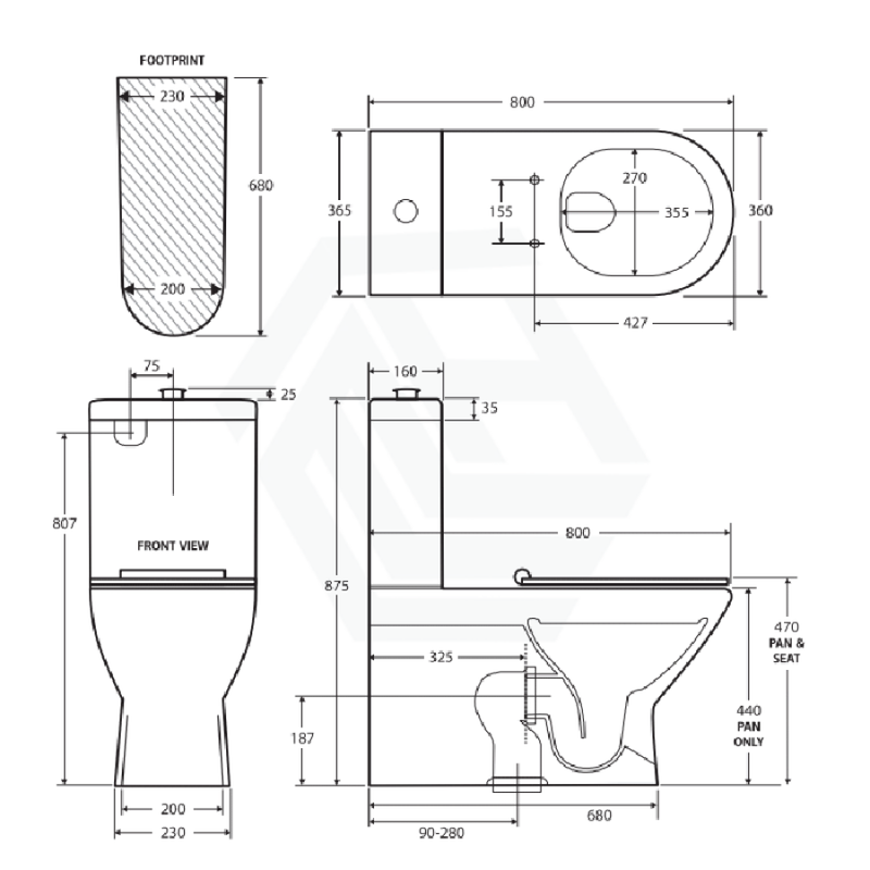Fienza 800x365x875mm Delta Care Back to Wall Toilet Suite