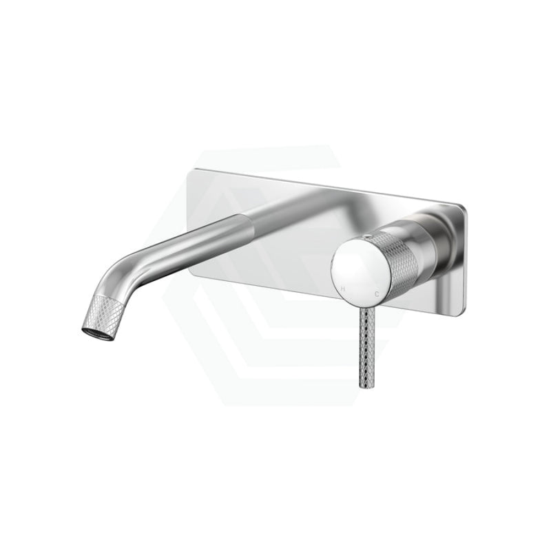 Fienza Axle 160/200Mm Chrome Wall Basin/Bath Mixer Set Soft Square Plate Mixers With Spout