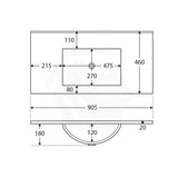 Fienza Dolce 600/750/900/1200Mm Full Depth Ceramic Basin-Top No Tap Hole 900Mm Vanity Tops