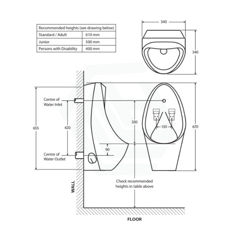 Fienza Isabella Gloss White Single Stall Wall-Hung Urinal Kit With Zip® Flushmaster® Wall Hung