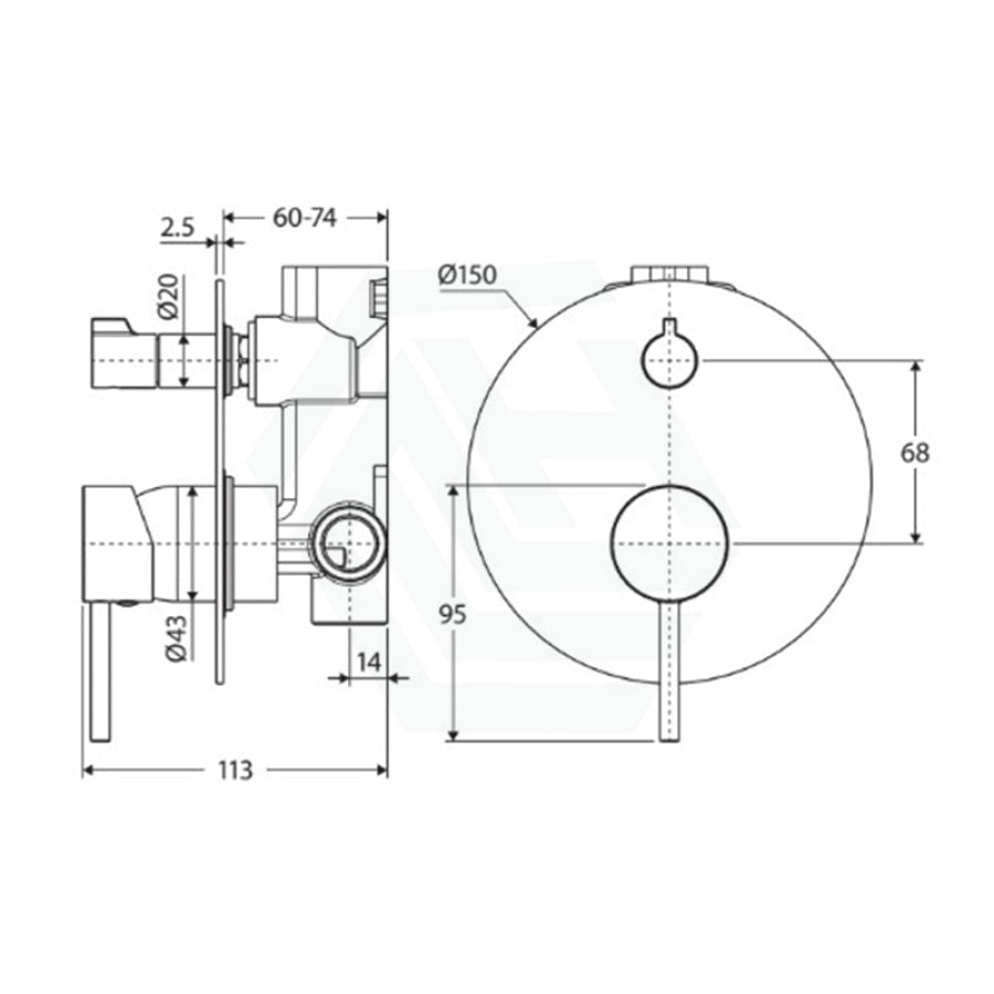 Fienza Kaya Matte Black Wall Diverter Mixer Dress Kit Large Round Plate Mixers With