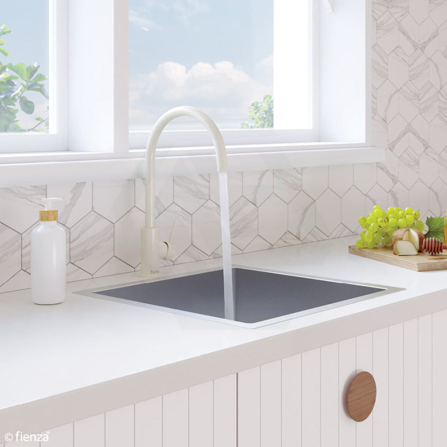 Fienza Kaya Sink Mixer Warm White Gloss Swivel Mixers