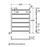 Fienza Koko Heated Towel Rail 600Mm 4/6/9 Square Bars Matt Black Rails