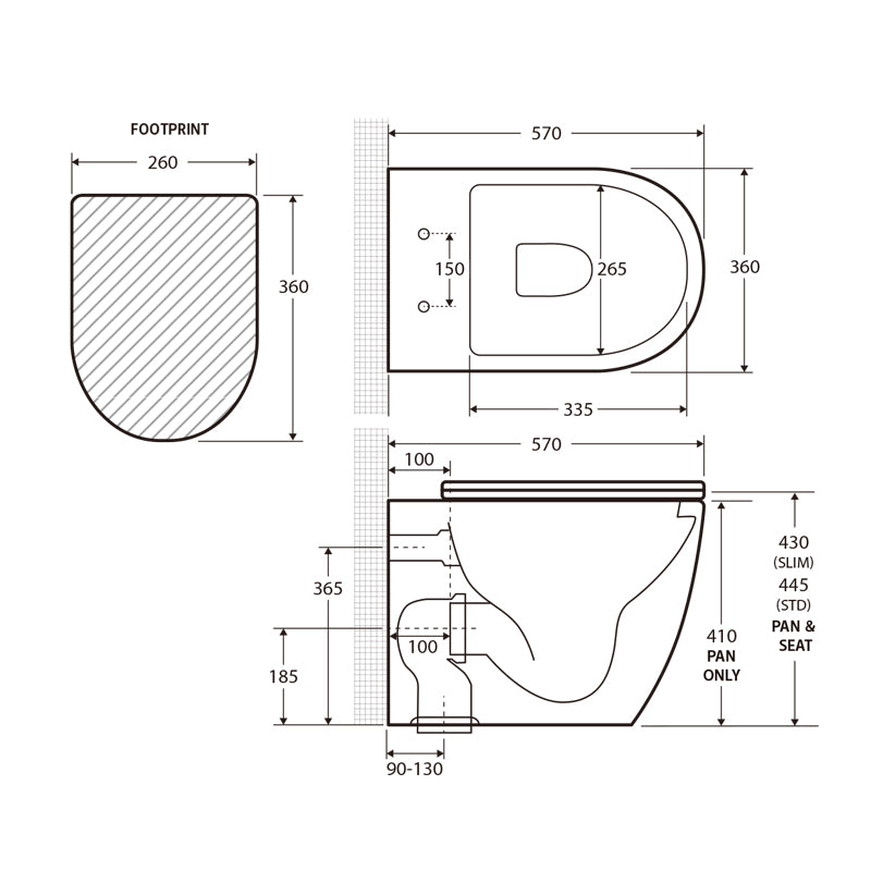 Fienza Koko Rimless Flush Matt White Wall - Faced Pan For Bathroom Wall Floor Toilet Pans