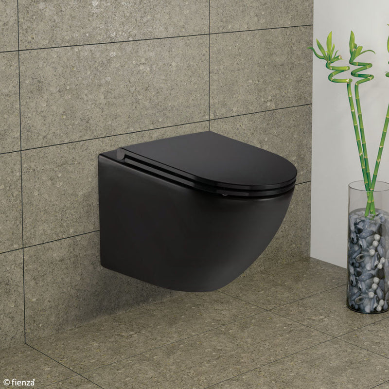 Fienza Koko Tornado Rimless Matt Black Wall Hung Toilet Pan For Bathroom Pans