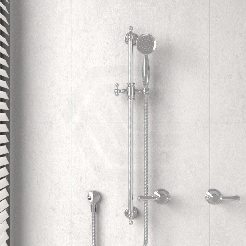 Fienza Lillian Lever Rail Shower Set Chrome/Ceramic White Handle Sets