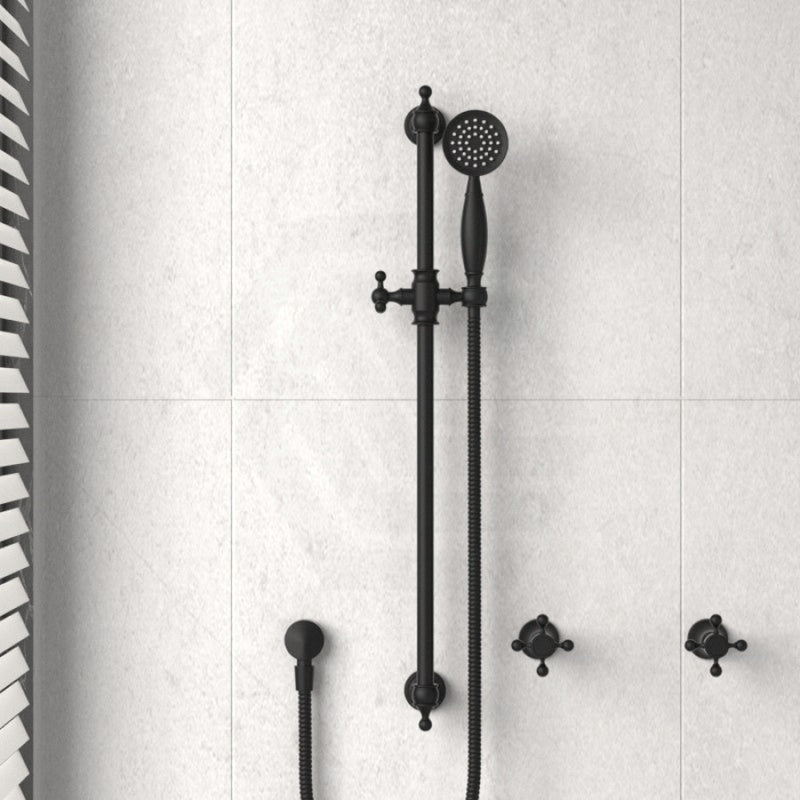 Fienza Lillian Matt Black Rail Shower Set Bottom Water Inlet Sets