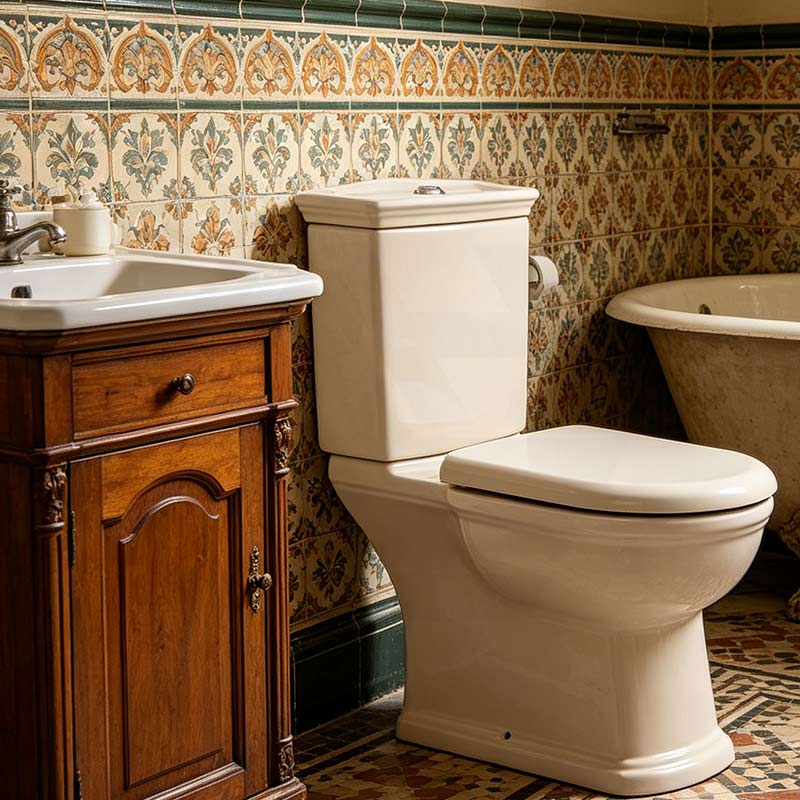 RAK Washington Close-Coupled Toilet Suite Vintage Boxed Rim Pan - Ivory
