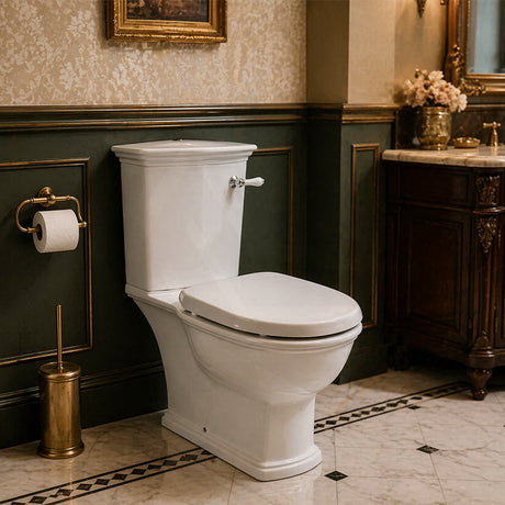 RAK Washington Front Lever Close-Coupled Toilet Suite Boxed Rim Pan P-Trap or S-Trap Available - Alpine White