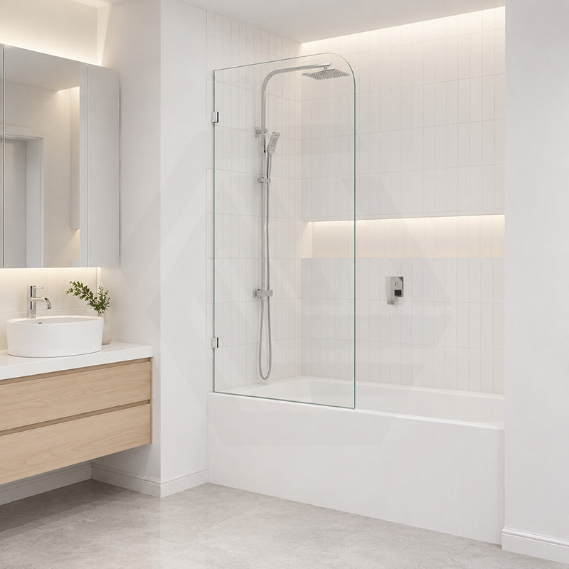 Fienza Curved Edge Fixed Frameless Bathtub Screen 10mm Glass 700/800x1500mm - Variant Colour Fittings