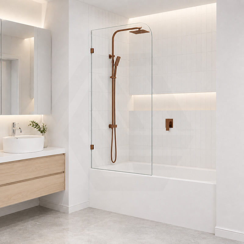 Fienza Curved Edge Fixed Frameless Bathtub Screen 10mm Glass 700/800x1500mm - Variant Colour Fittings