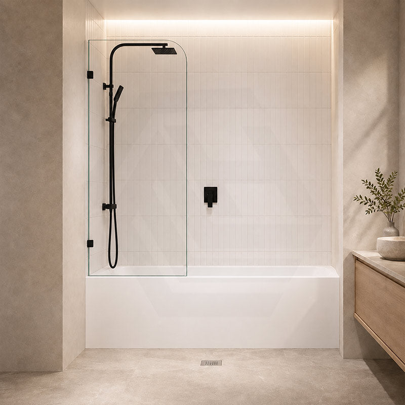 Fienza Curved Edge Fixed Frameless Bathtub Screen 10mm Glass 700/800x1500mm - Variant Colour Fittings