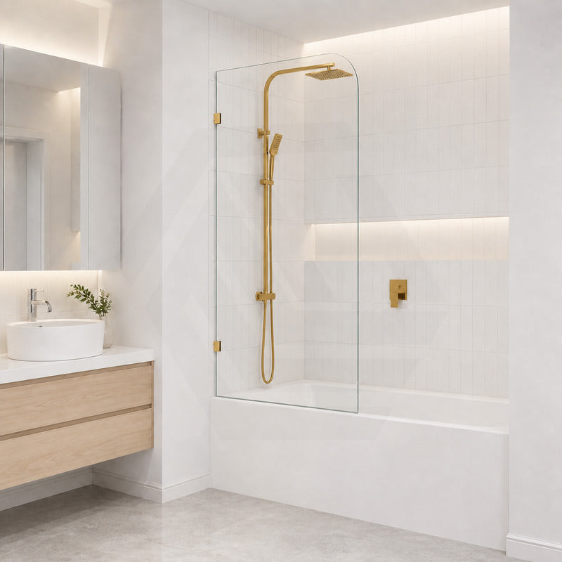 Fienza Curved Edge Fixed Frameless Bathtub Screen 10mm Glass 700/800x1500mm - Variant Colour Fittings