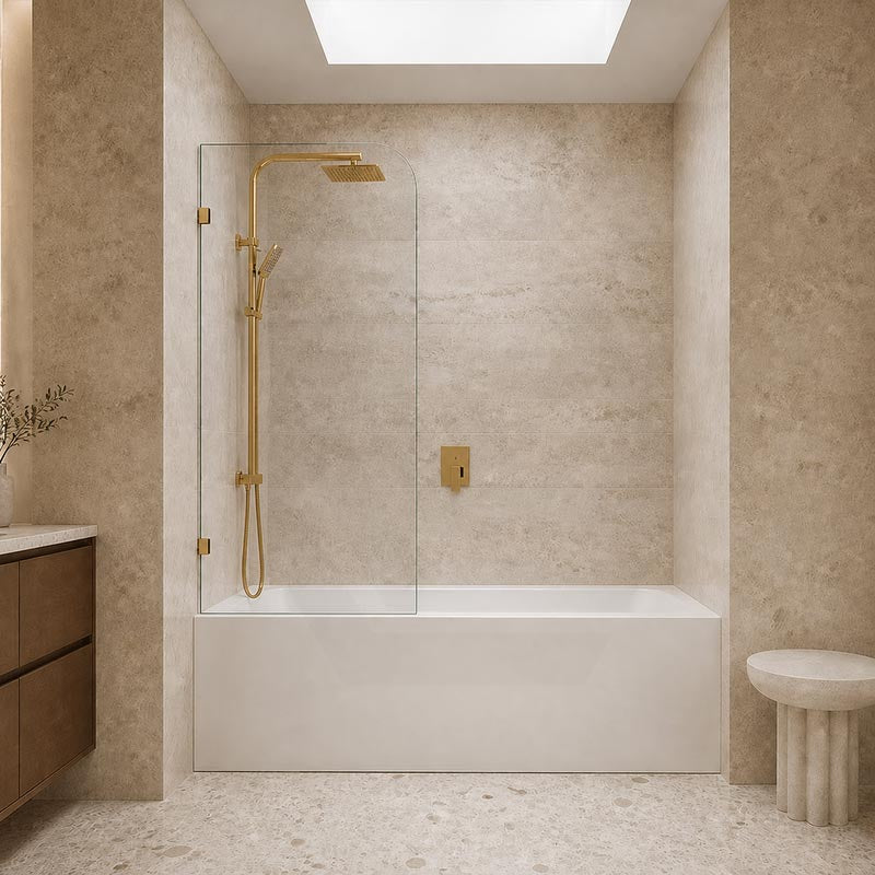 Fienza Curved Edge Fixed Frameless Bathtub Screen 10mm Glass 700/800x1500mm - Variant Colour Fittings