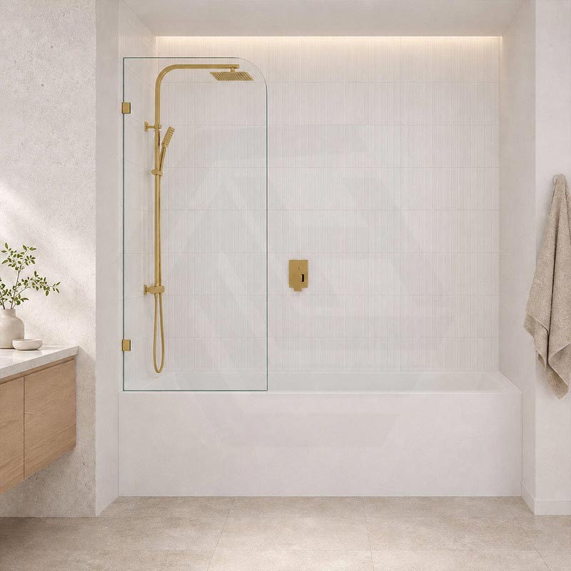 Fienza Curved Edge Fixed Frameless Bathtub Screen 10mm Glass 700/800x1500mm - Variant Colour Fittings