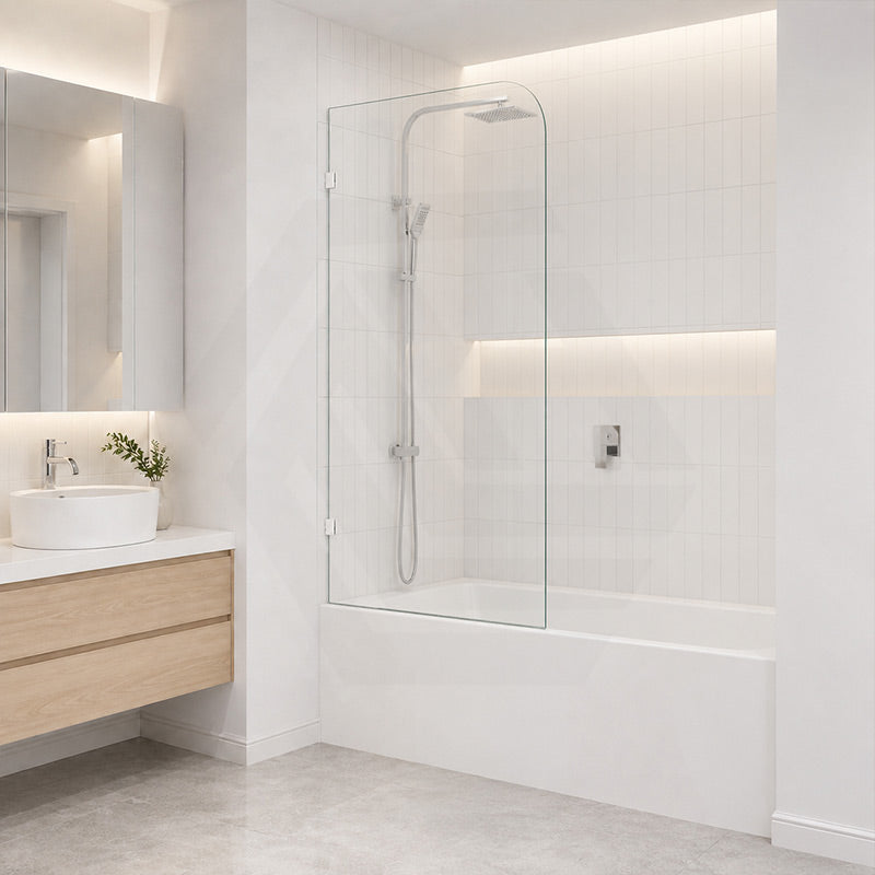 Fienza Curved Edge Fixed Frameless Bathtub Screen 10mm Glass 700/800x1500mm - Variant Colour Fittings