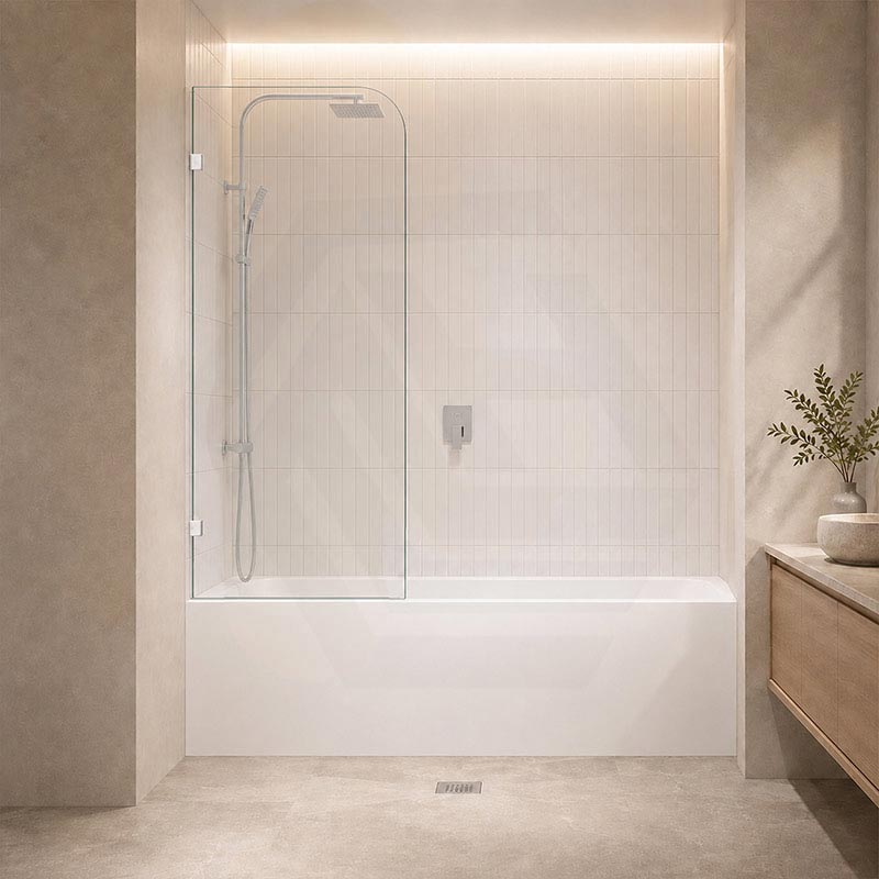 Fienza Curved Edge Fixed Frameless Bathtub Screen 10mm Glass 700/800x1500mm - Variant Colour Fittings