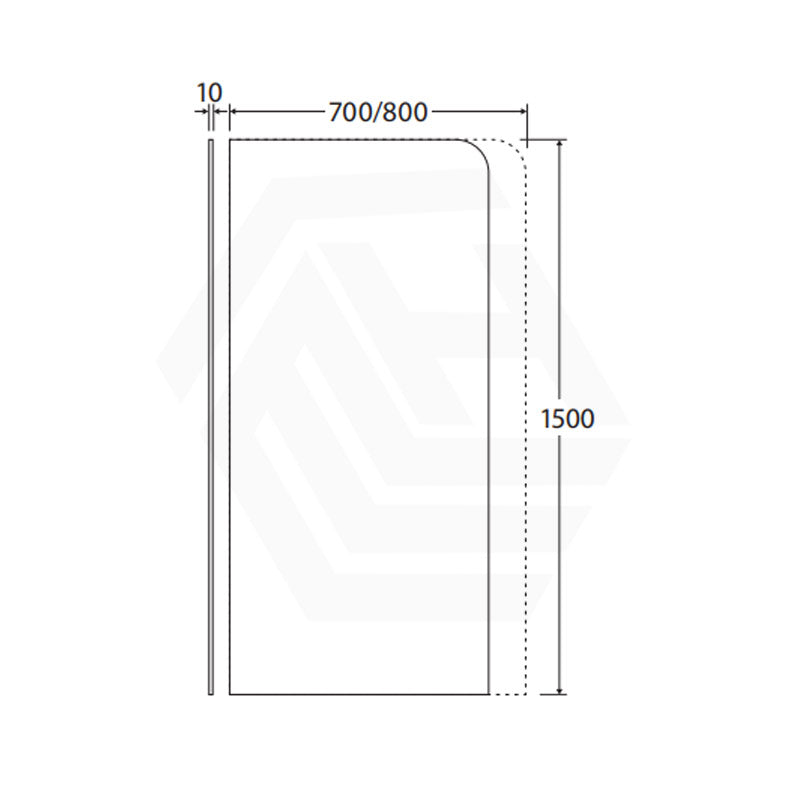 Fienza Curved Edge Fixed Frameless Bathtub Screen 10mm Glass 700/800x1500mm - Variant Colour Fittings