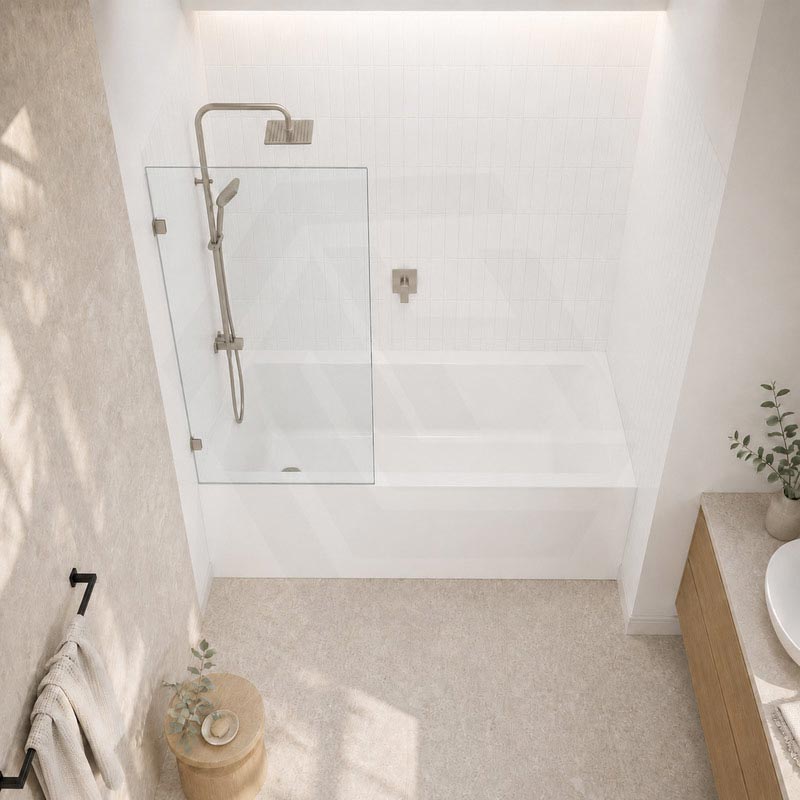 Fienza Rectangular Fixed Frameless Bathtub Screen 10mm Glass 700/800/900x1500mm - Variant Colour Fittings