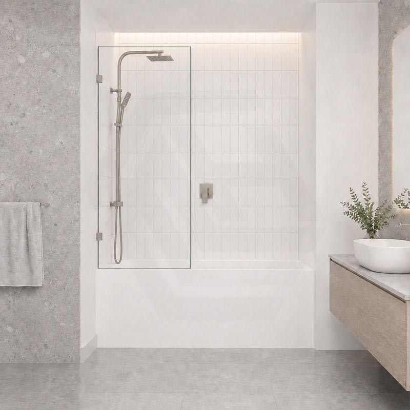 Fienza Rectangular Fixed Frameless Bathtub Screen 10mm Glass 700/800/900x1500mm - Variant Colour Fittings