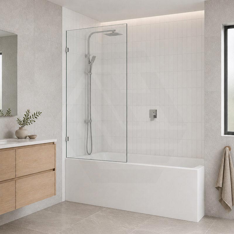 Fienza Rectangular Fixed Frameless Bathtub Screen 10mm Glass 700/800/900x1500mm - Variant Colour Fittings