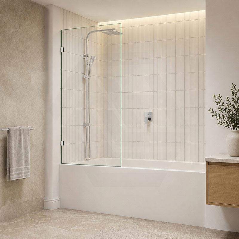 Fienza Rectangular Fixed Frameless Bathtub Screen 10mm Glass 700/800/900x1500mm - Variant Colour Fittings