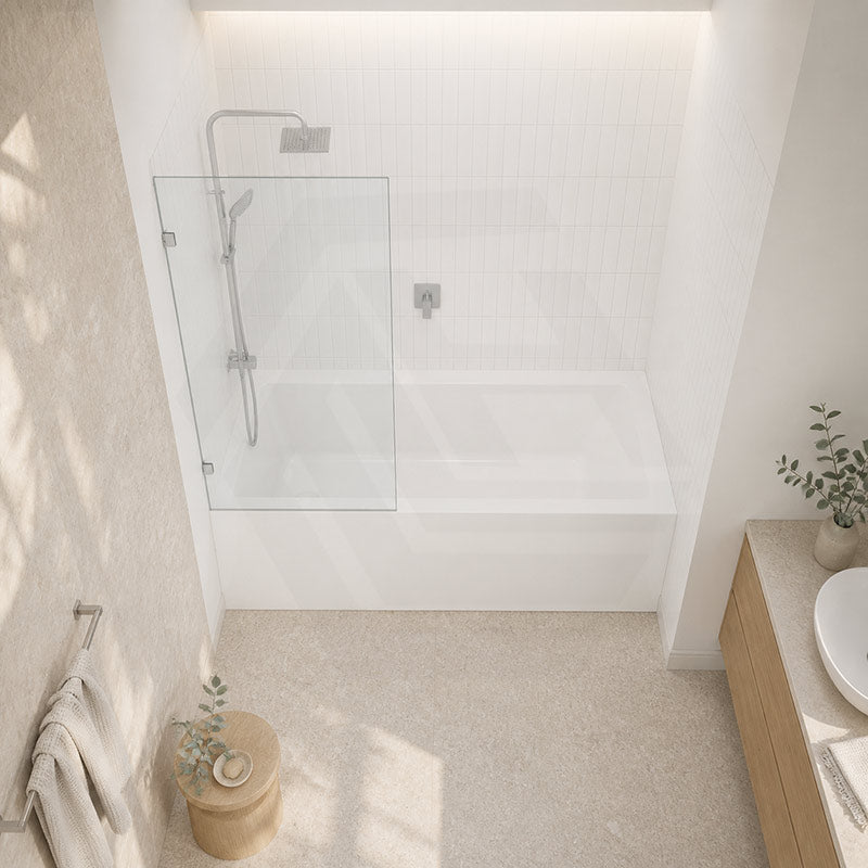 Fienza Rectangular Fixed Frameless Bathtub Screen 10mm Glass 700/800/900x1500mm - Variant Colour Fittings