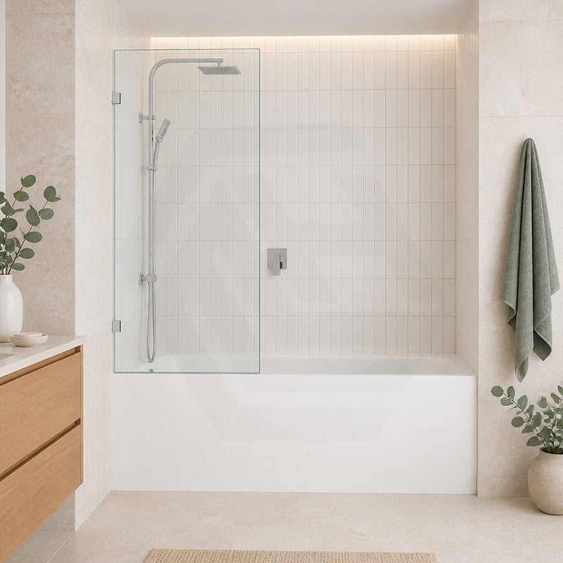 Fienza Rectangular Fixed Frameless Bathtub Screen 10mm Glass 700/800/900x1500mm - Variant Colour Fittings