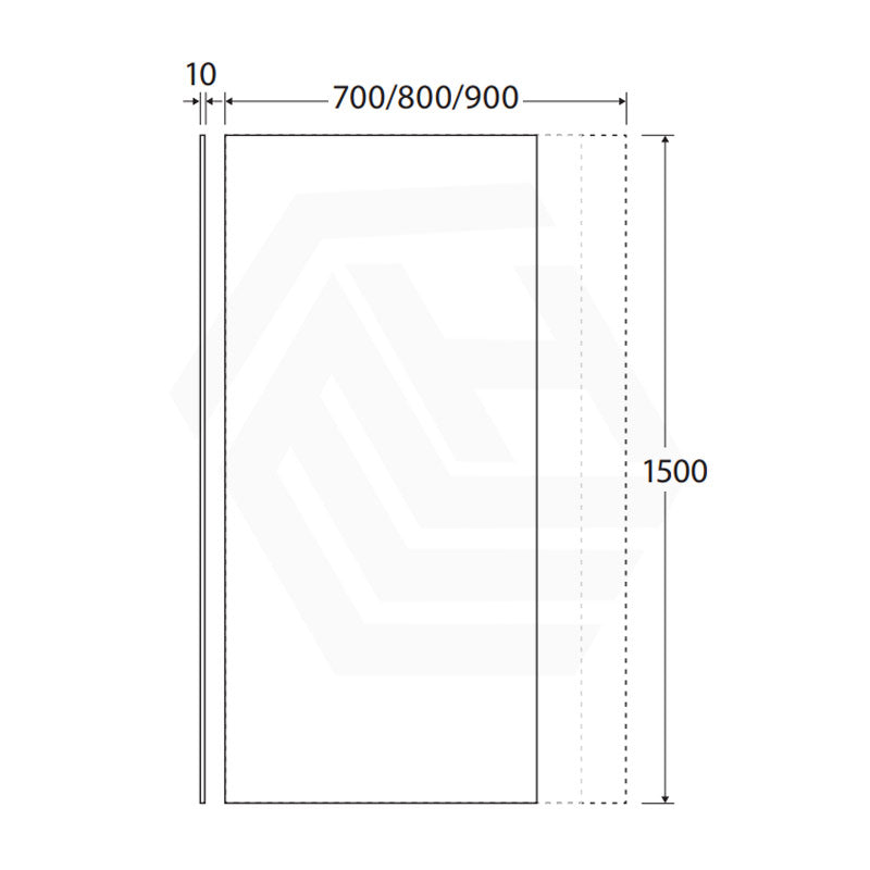 Fienza Rectangular Fixed Frameless Bathtub Screen 10mm Glass 700/800/900x1500mm - Variant Colour Fittings
