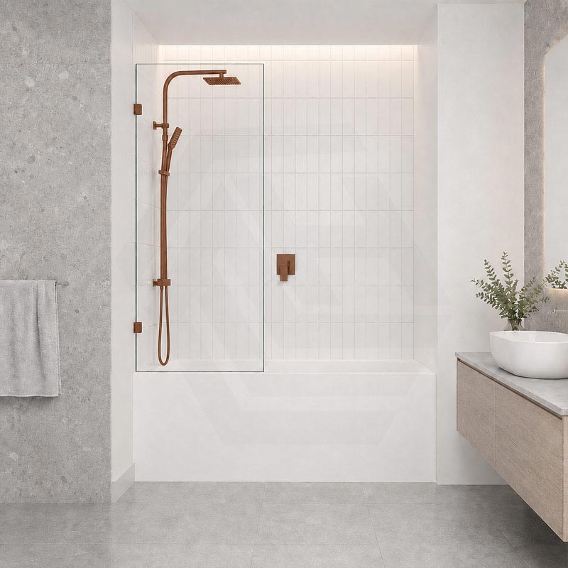 Fienza Rectangular Fixed Frameless Bathtub Screen 10mm Glass 700/800/900x1500mm - Variant Colour Fittings