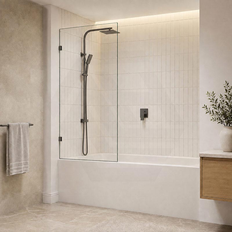 Fienza Rectangular Fixed Frameless Bathtub Screen 10mm Glass 700/800/900x1500mm - Variant Colour Fittings