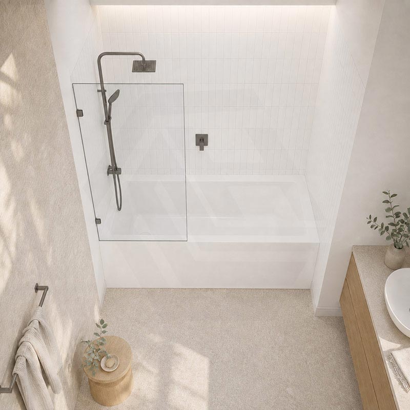 Fienza Rectangular Fixed Frameless Bathtub Screen 10mm Glass 700/800/900x1500mm - Variant Colour Fittings